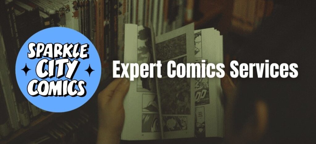 comic expert reading comic book for appraisal to offer expert comics services
