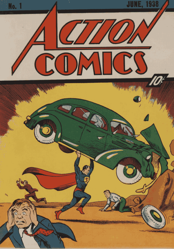 Action Comics #1 cover Superman debut, most valuable Golden Age comic.