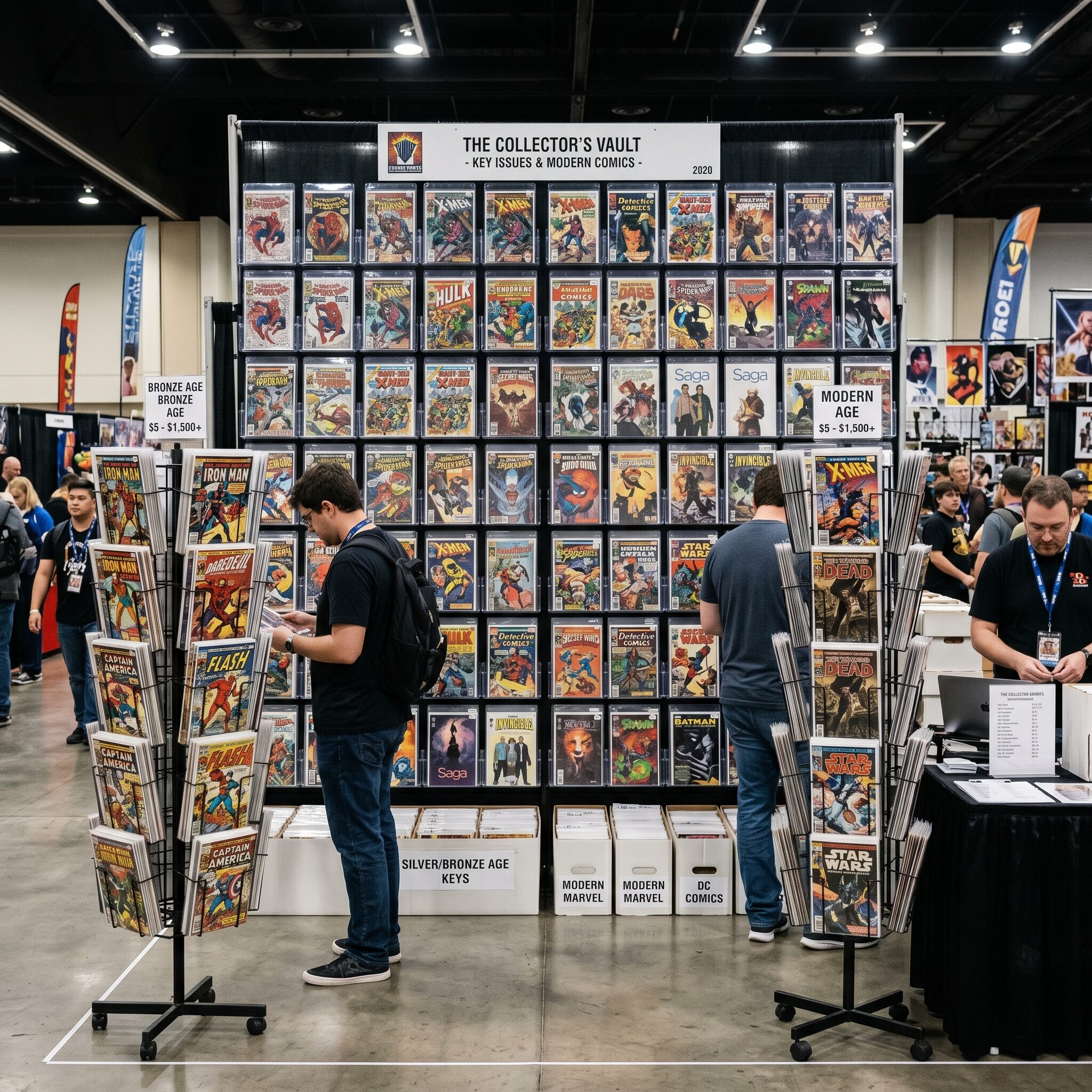 Convention wall of graded Bronze and Modern Age key comics