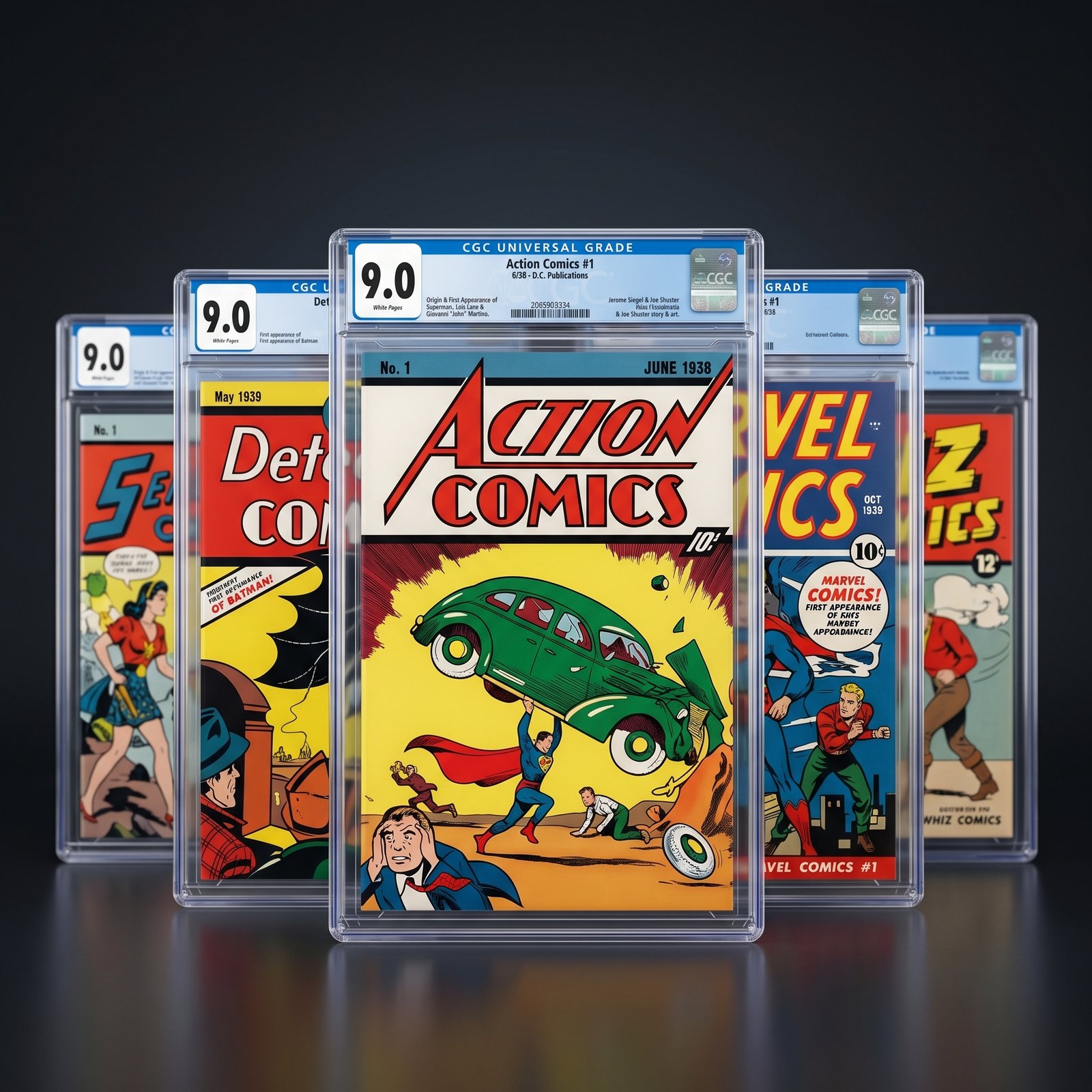 Group of CGC 9.0 graded Golden Age key issues including Action Comics #1 presented for consignment auction