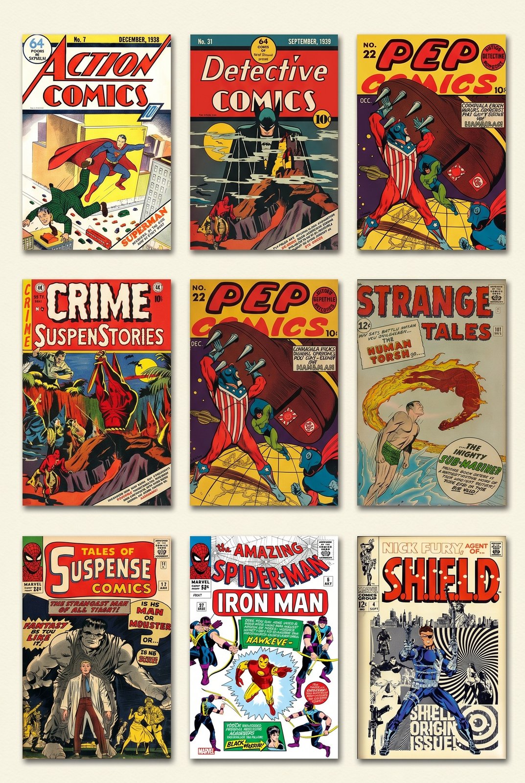 Golden Age and Silver Age comic book covers accepted for consignment, including Action Comics, Detective Comics and Strange Tales