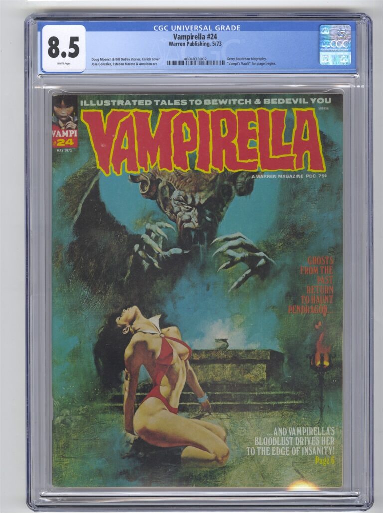 VAMPIRELLA #24 CGC 8.5 WHITE PAGES 1973 WARREN ENRICH COVER JOSE GONZALEZ auction from Sparkle City Comics